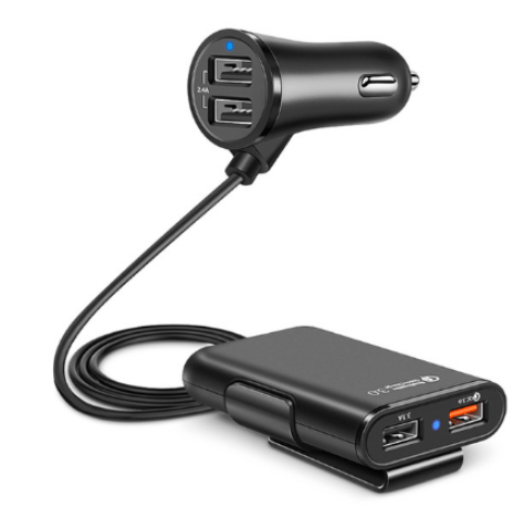 Compatible With Back Seat Car Charger QC3.0 2.4A3.1A 4 USB Car Charger With Cable A Clip - Krosscanada
