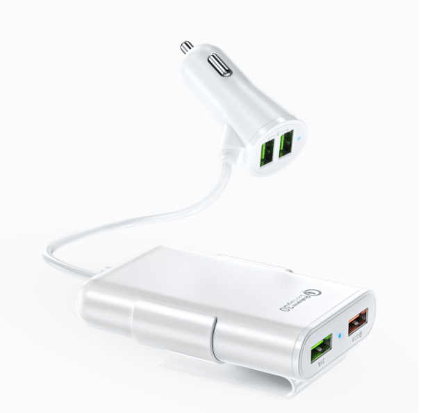 Compatible With Back Seat Car Charger QC3.0 2.4A3.1A 4 USB Car Charger With Cable A Clip - Krosscanada