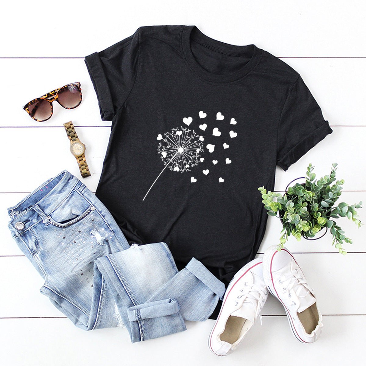 Dandelion Printed Cotton Short - sleeved T-shirt Women - Krosscanada