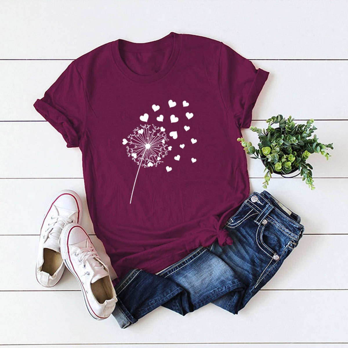 Dandelion Printed Cotton Short - sleeved T-shirt Women - Krosscanada
