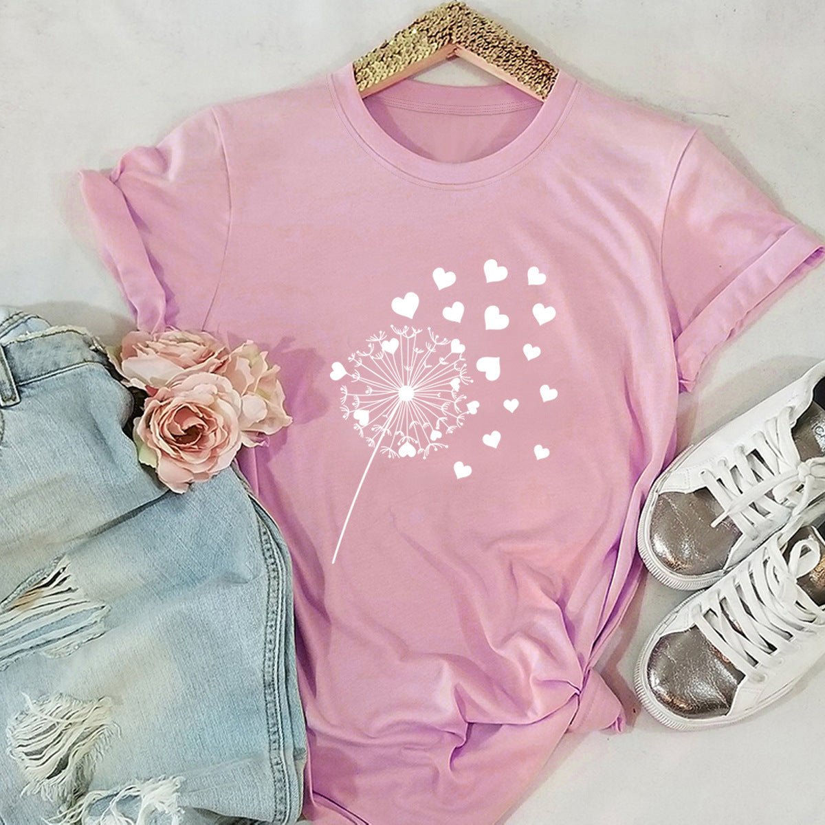 Dandelion Printed Cotton Short - sleeved T-shirt Women - Krosscanada