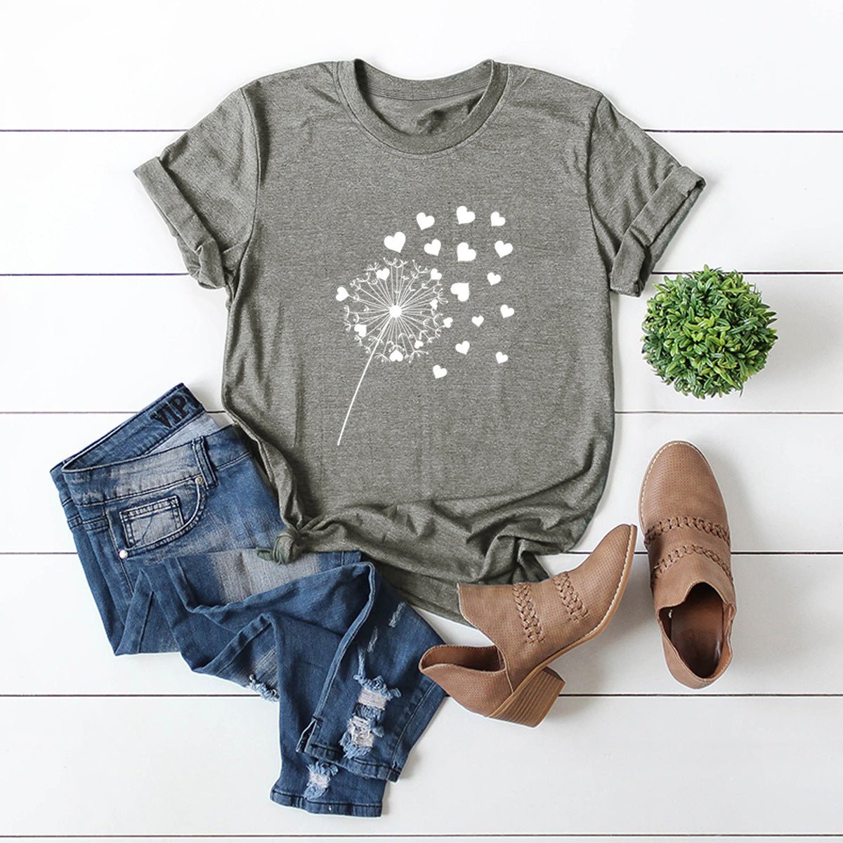 Dandelion Printed Cotton Short - sleeved T-shirt Women - Krosscanada