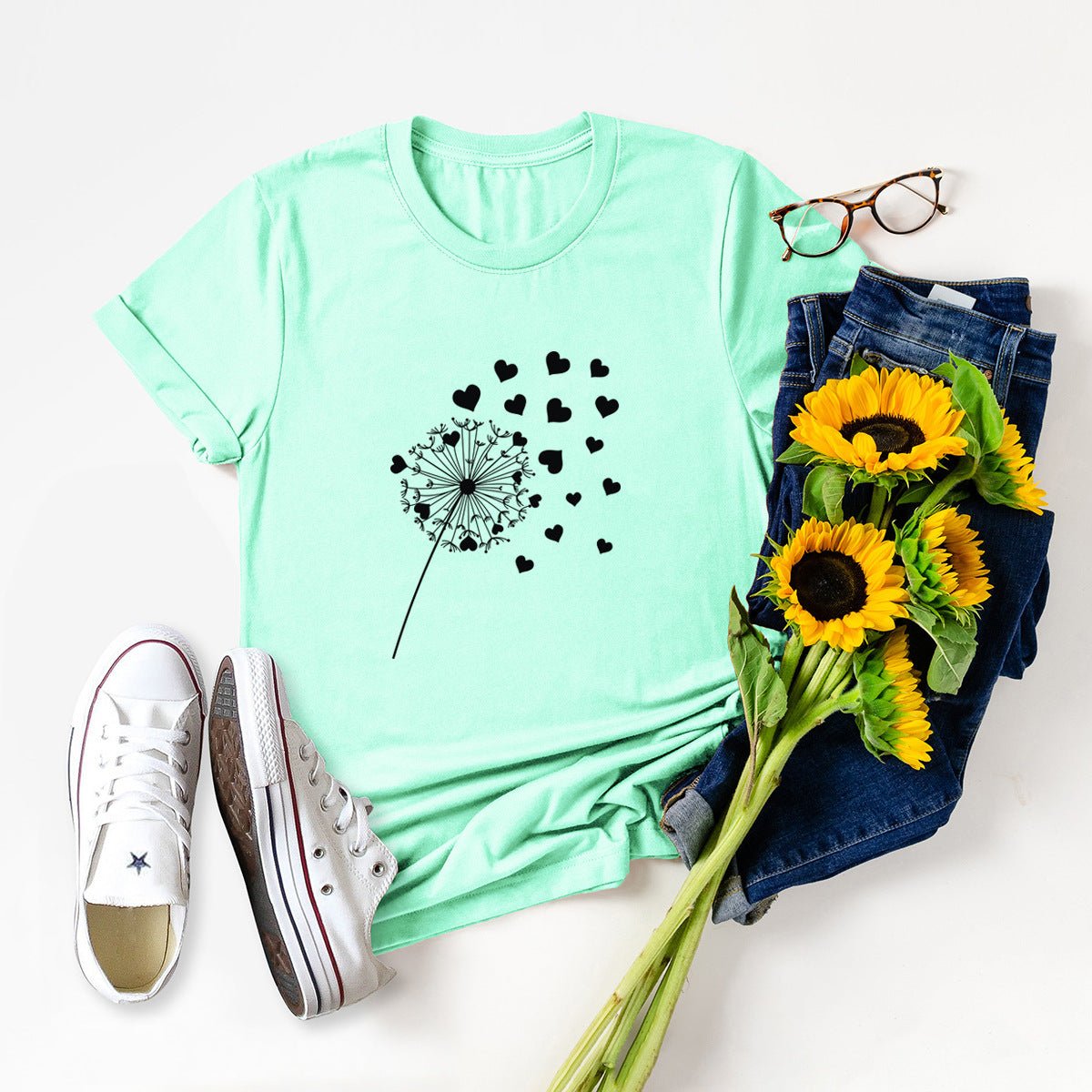 Dandelion Printed Cotton Short - sleeved T-shirt Women - Krosscanada