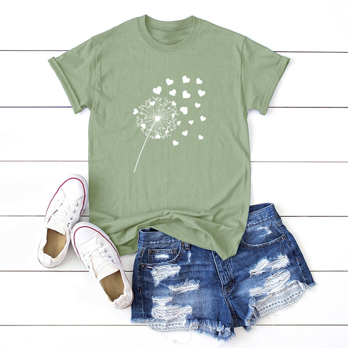 Dandelion Printed Cotton Short - sleeved T-shirt Women - Krosscanada
