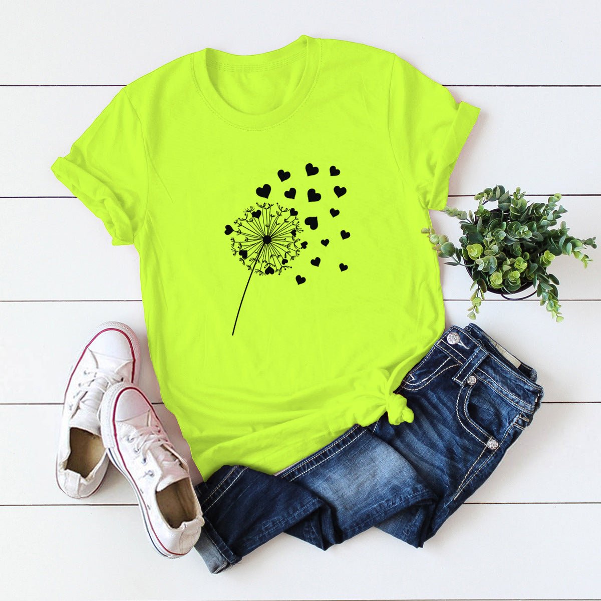 Dandelion Printed Cotton Short - sleeved T-shirt Women - Krosscanada