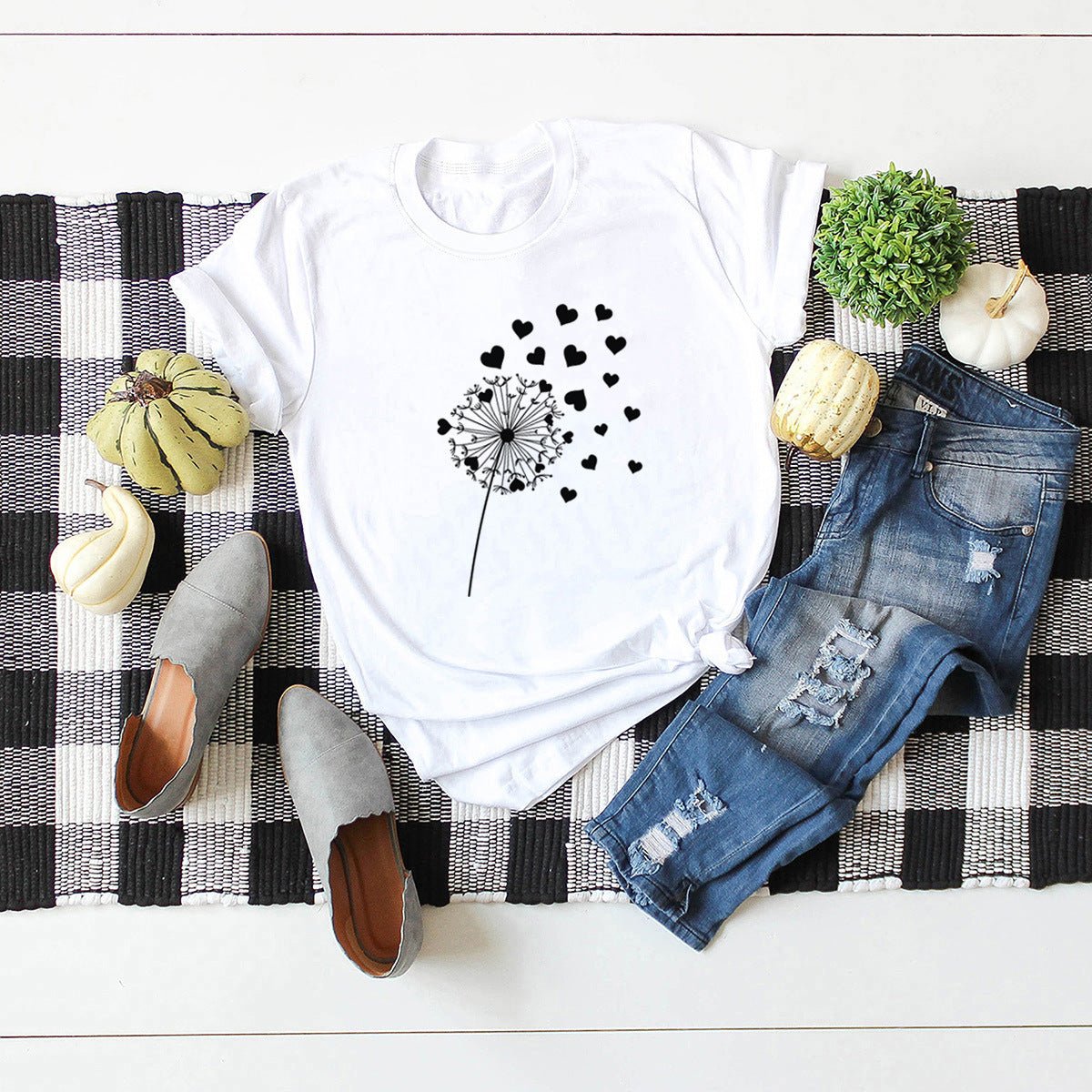 Dandelion Printed Cotton Short - sleeved T-shirt Women - Krosscanada