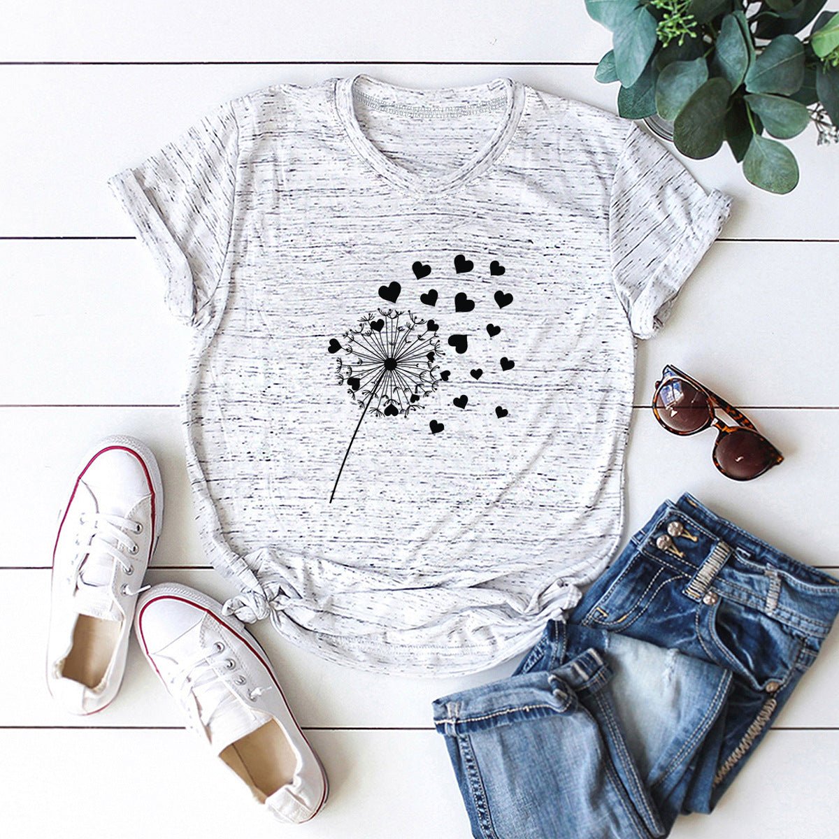 Dandelion Printed Cotton Short - sleeved T-shirt Women - Krosscanada