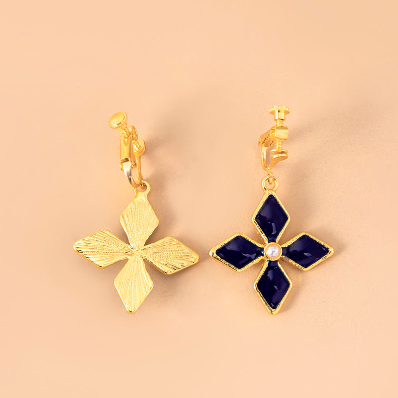 Genshin Impact Keqing Enamel Blue Geometric Flower Earrings - KKscollecation