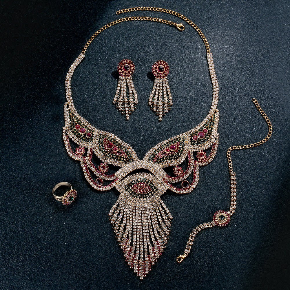 Europe and America Crystal Necklace, earring set, bridal jewelry, claw chain four pieces, Amazon explosion - Krosscanada
