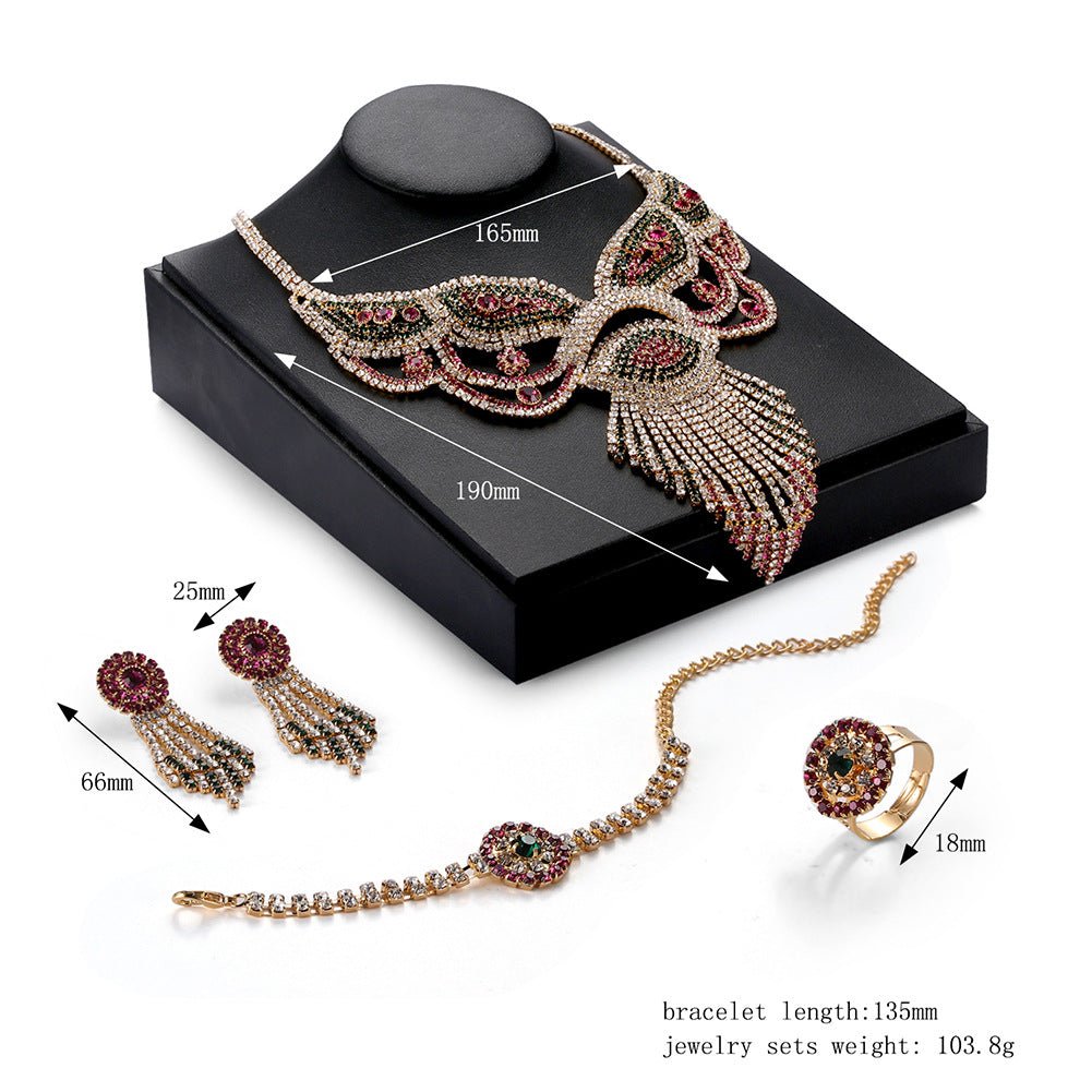 Europe and America Crystal Necklace, earring set, bridal jewelry, claw chain four pieces, Amazon explosion - Krosscanada