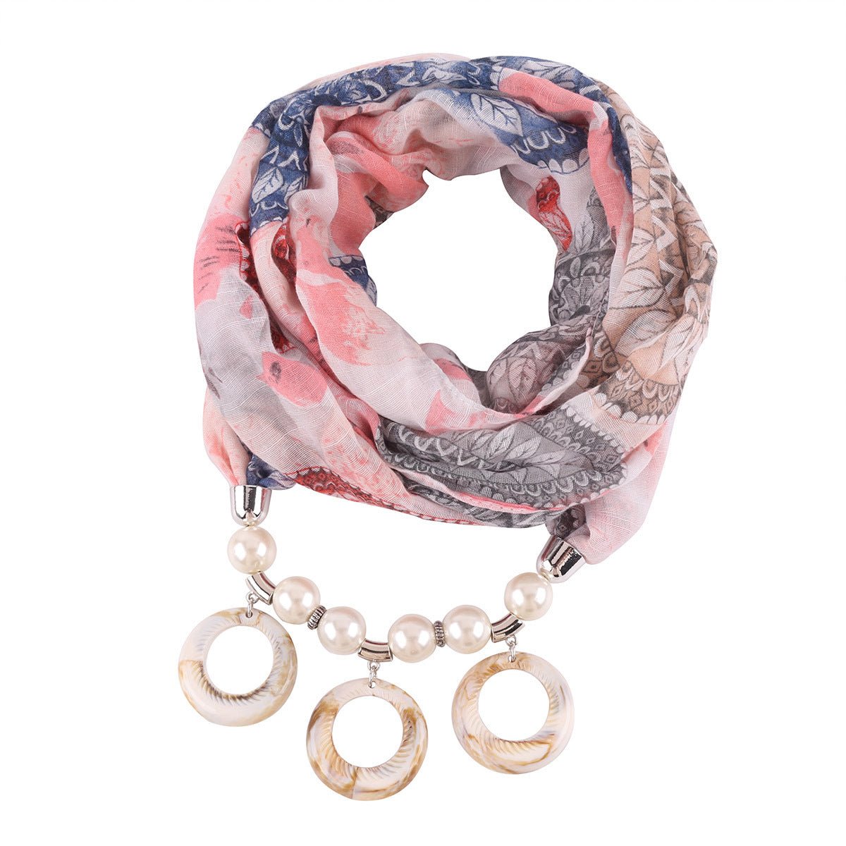 Europe and America exaggerated resin pendant ring bib female printed necklace cotton and linen national wind clothing accessories decoration - Krosscanada