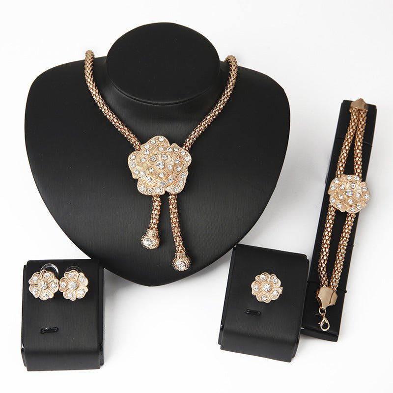 Europe and the explosion of golden jewelry set exaggerated bride diamond four piece suit accessories wholesale manufacturers - Krosscanada