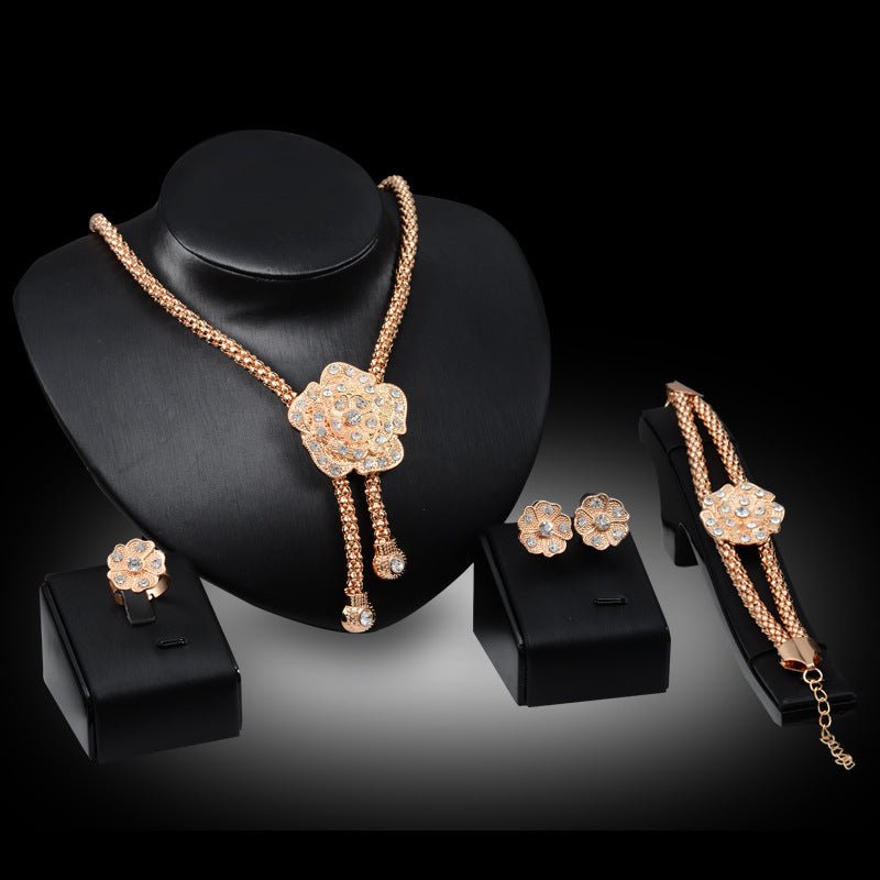Europe and the explosion of golden jewelry set exaggerated bride diamond four piece suit accessories wholesale manufacturers - Krosscanada