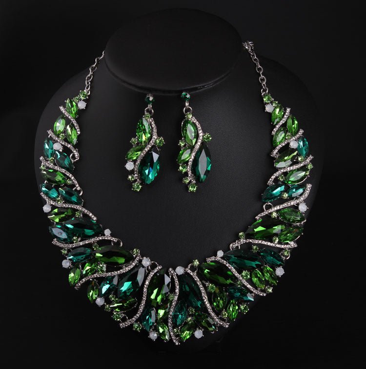 Europe and the United States luxury crystal jewelry short clavicle Necklace Earrings Set women's dress dinner, bridal jewelry wholesale - Krosscanada