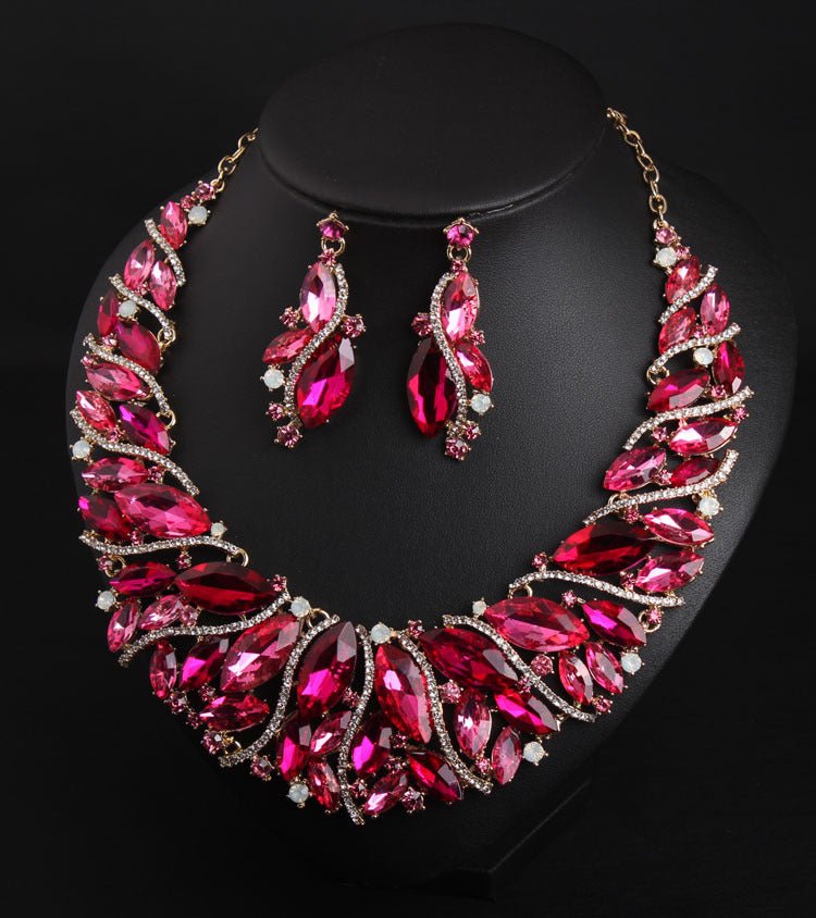 Europe and the United States luxury crystal jewelry short clavicle Necklace Earrings Set women's dress dinner, bridal jewelry wholesale - Krosscanada