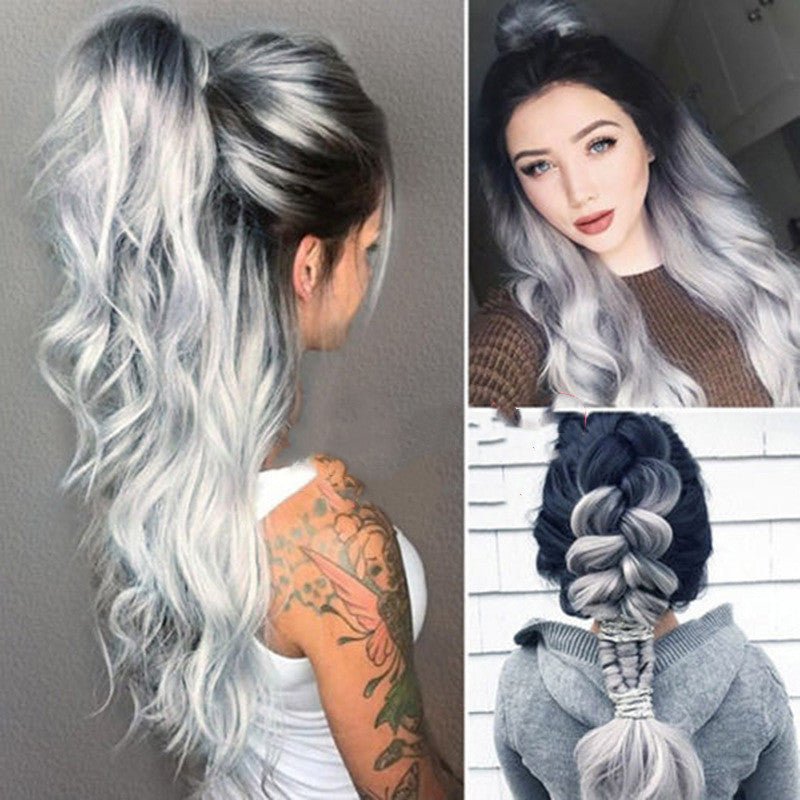 European And American Wig Granny Grey Gradient Medium - Long Volume - Krosscanada