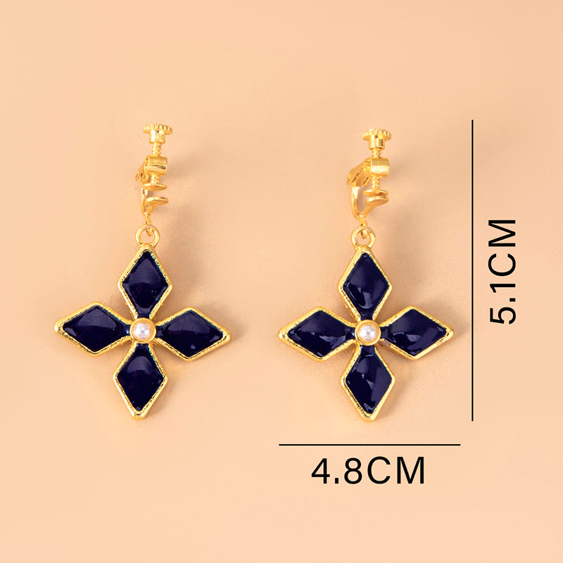 Genshin Impact Keqing Enamel Blue Geometric Flower Earrings - KKscollecation