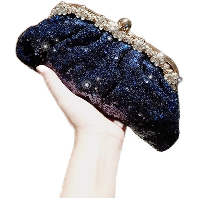 Female Blue Banquet Bag Chain Beads Handbag - Krosscanada