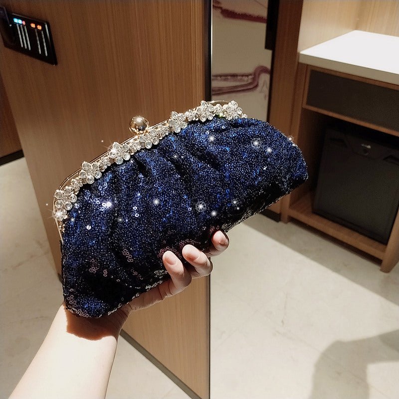 Female Blue Banquet Bag Chain Beads Handbag - Krosscanada