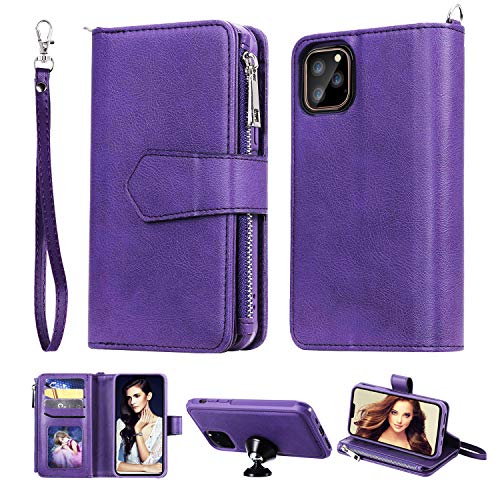 FLYEE Case Compatible with iPhone 12 Pro Max(6.7 inch,2020 Release),Wallet Case for Women and Girls with Card Holder,Detachable 2in1 Case Premium Leather Zipper Flip Case with Wrist Strap - Black - Krosscanada