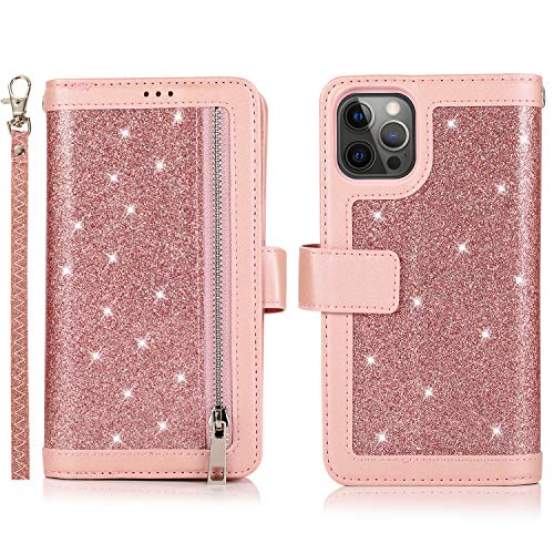 FLYEE Case Compatible with iPhone 12 Pro Max(6.7 inch,2020 Release),Wallet Case for Women and Girls with Card Holder,Detachable 2in1 Case Premium Leather Zipper Flip Case with Wrist Strap - Black - Krosscanada