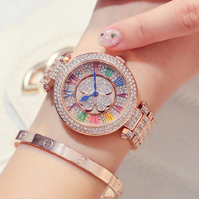 Four - leaf clover watch female student steel belt to run women's watch full diamond waterproof fashion Korean fashion fashion watch - Krosscanada