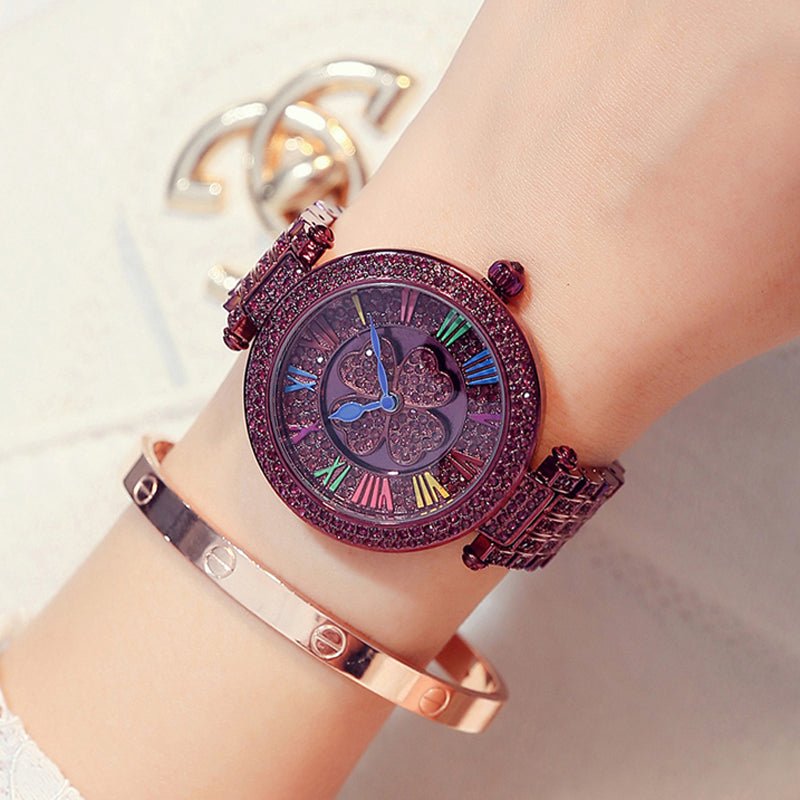 Four - leaf clover watch female student steel belt to run women's watch full diamond waterproof fashion Korean fashion fashion watch - Krosscanada