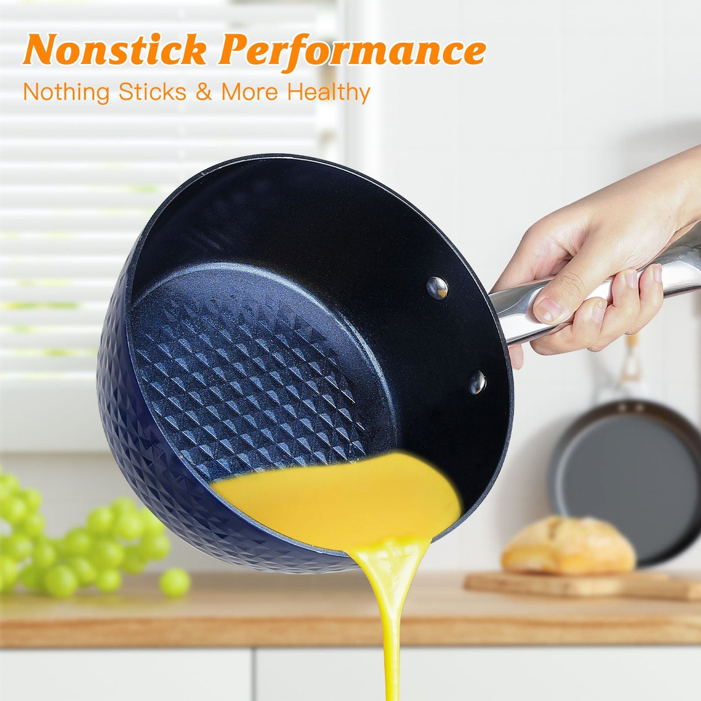 Frying Pan Sets Non Stick 3Pieces Blue 3D Diamond Cookware - Krosscanada