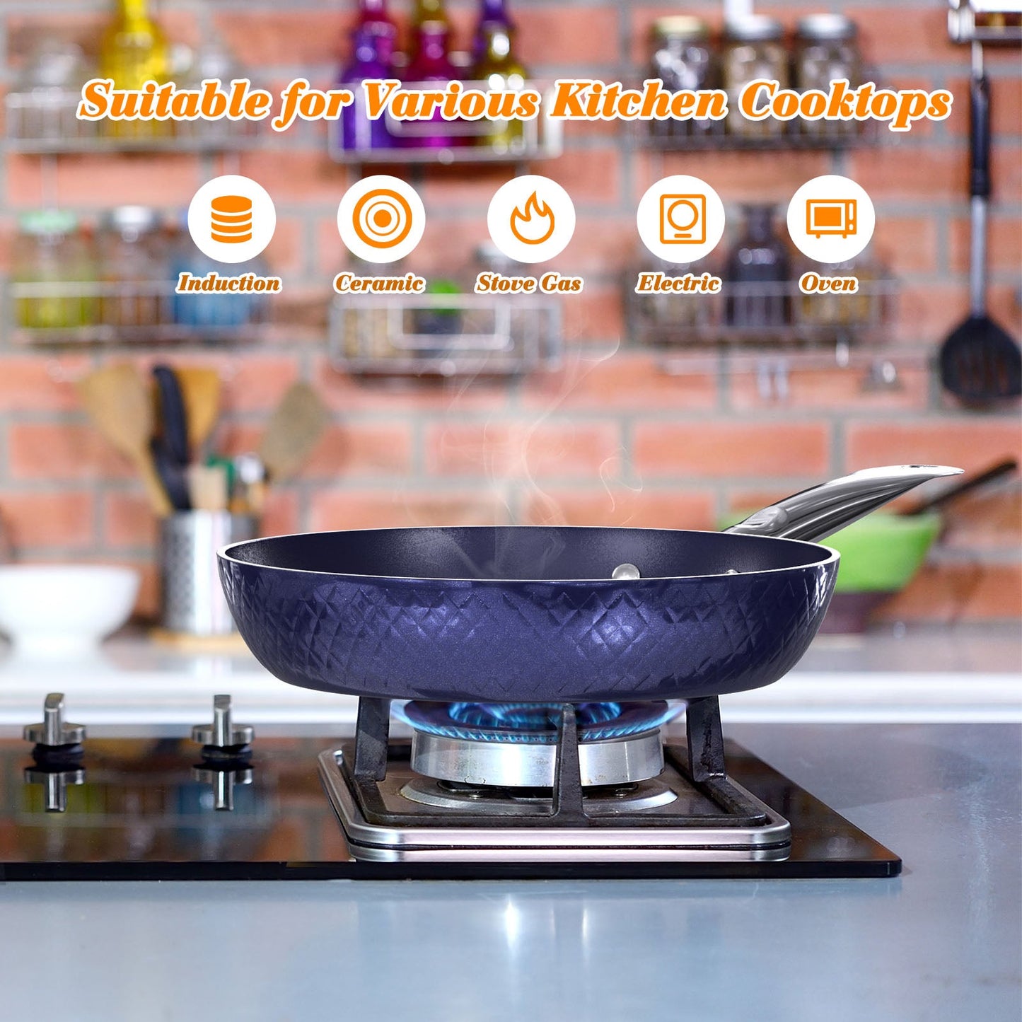 Frying Pan Sets Non Stick 3Pieces Blue 3D Diamond Cookware - Krosscanada