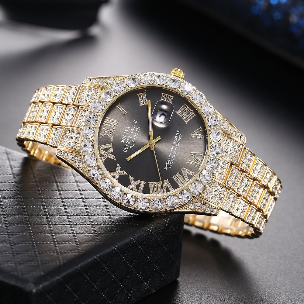 Full Diamond Face Roman Scale Steel Band Watch - Krosscanada