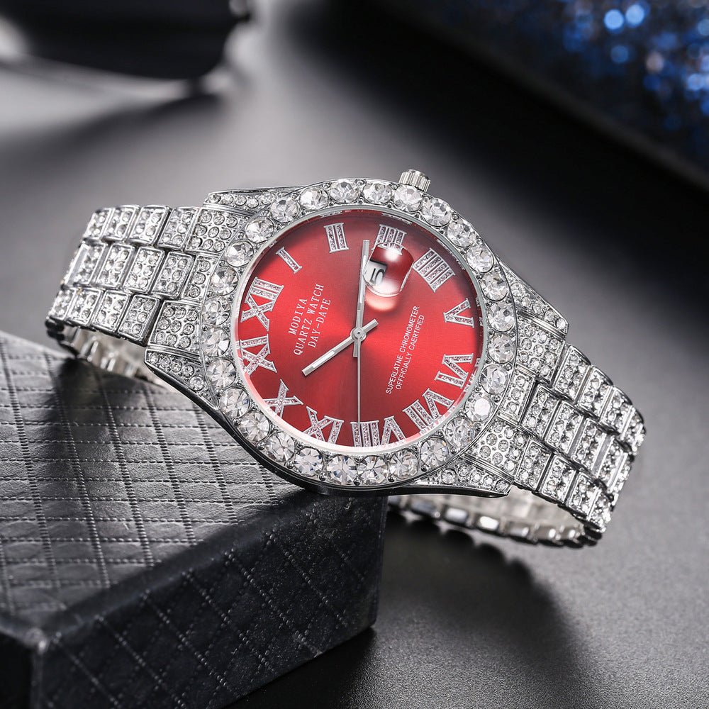 Full Diamond Face Roman Scale Steel Band Watch - Krosscanada
