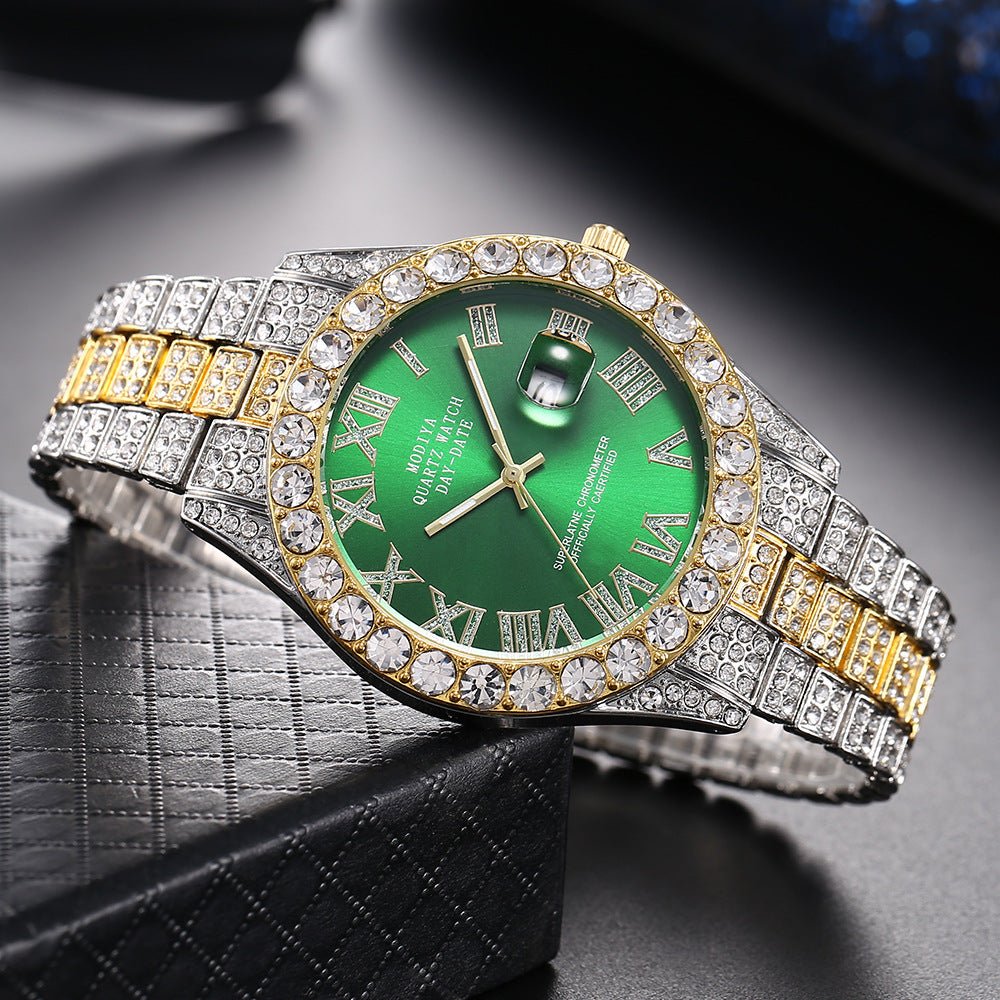 Full Diamond Face Roman Scale Steel Band Watch - Krosscanada