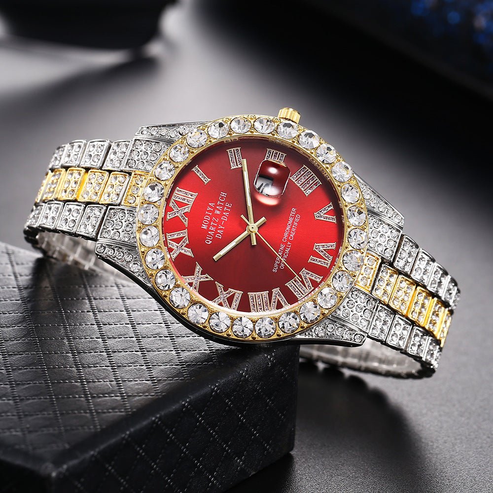 Full Diamond Face Roman Scale Steel Band Watch - Krosscanada