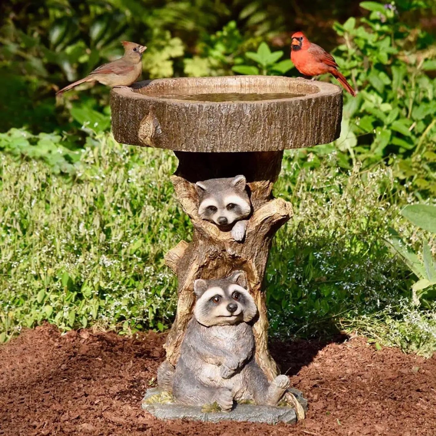 Garden Decoration Raccoon Resin Ornaments Handicraft Gardening Bird Drinking Ornaments - Krosscanada