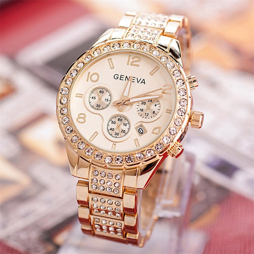 Geneva diamond calendar watch women fashion watch business casual ladies quartz tide watch fake three - eyed watch - Krosscanada