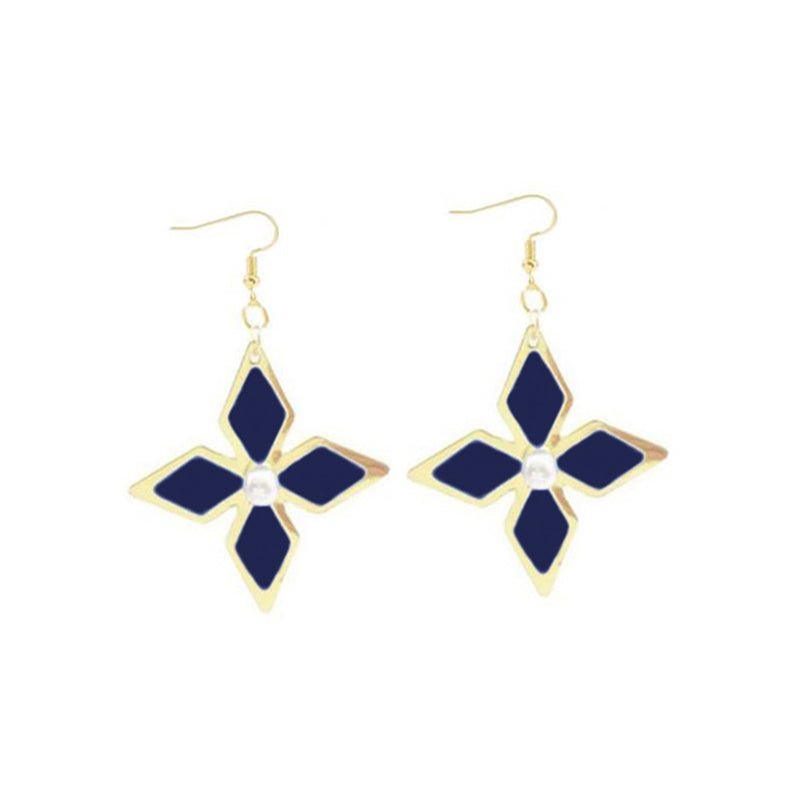 Genshin Impact Keqing Enamel Blue Geometric Flower Earrings - Krosscanada