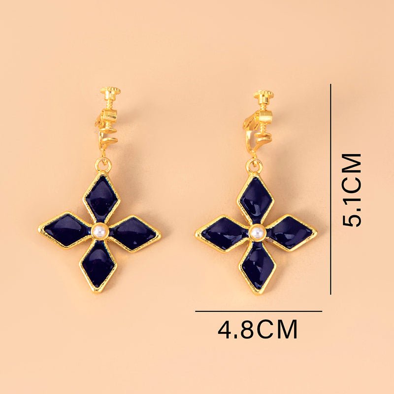 Genshin Impact Keqing Enamel Blue Geometric Flower Earrings - Krosscanada
