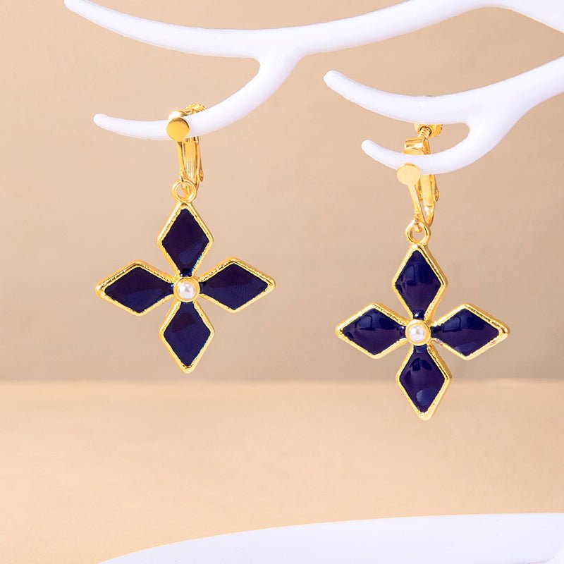 Genshin Impact Keqing Enamel Blue Geometric Flower Earrings - Krosscanada