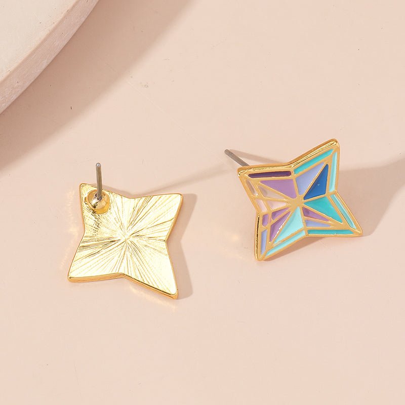 Genshin Impact Primogem Earrings Jewelry Enamel Colorful Geometric Star Stud Earrings For Women Men - Krosscanada