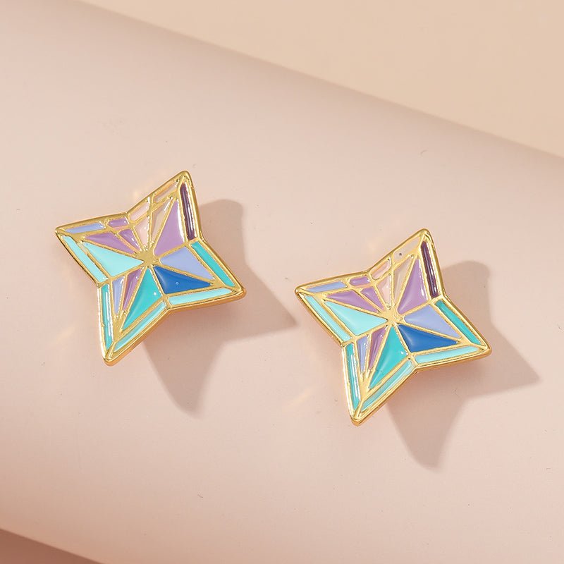 Genshin Impact Primogem Earrings Jewelry Enamel Colorful Geometric Star Stud Earrings For Women Men - Krosscanada