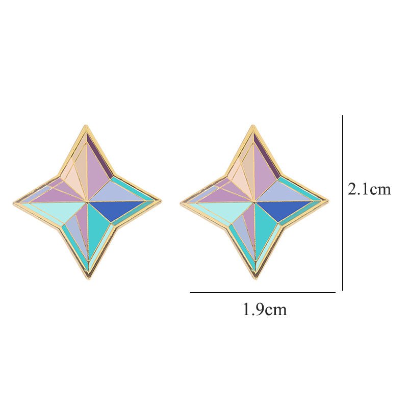Genshin Impact Primogem Earrings Jewelry Enamel Colorful Geometric Star Stud Earrings For Women Men - Krosscanada