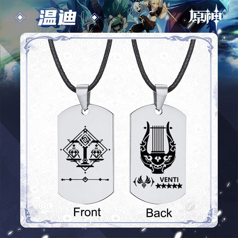 Genshin Impact Stainless Steel Necklace Engraved Double Sided Zhongli Xiao Venti Diluc Keqing Element Logo Pendant Dog Tags - Krosscanada