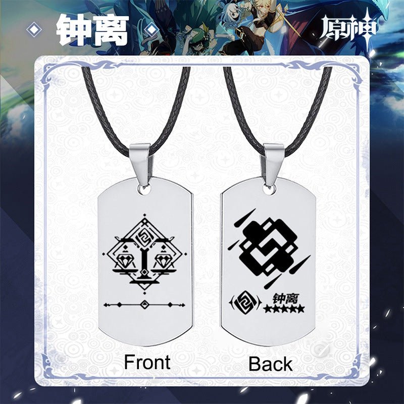 Genshin Impact Stainless Steel Necklace Engraved Double Sided Zhongli Xiao Venti Diluc Keqing Element Logo Pendant Dog Tags - Krosscanada