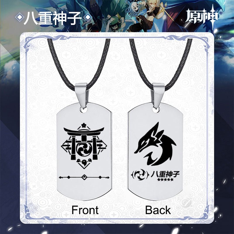 Genshin Impact Stainless Steel Necklace Engraved Double Sided Zhongli Xiao Venti Diluc Keqing Element Logo Pendant Dog Tags - Krosscanada