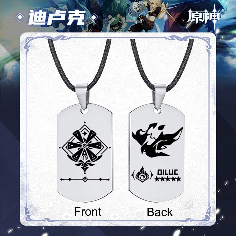 Genshin Impact Stainless Steel Necklace Engraved Double Sided Zhongli Xiao Venti Diluc Keqing Element Logo Pendant Dog Tags - Krosscanada
