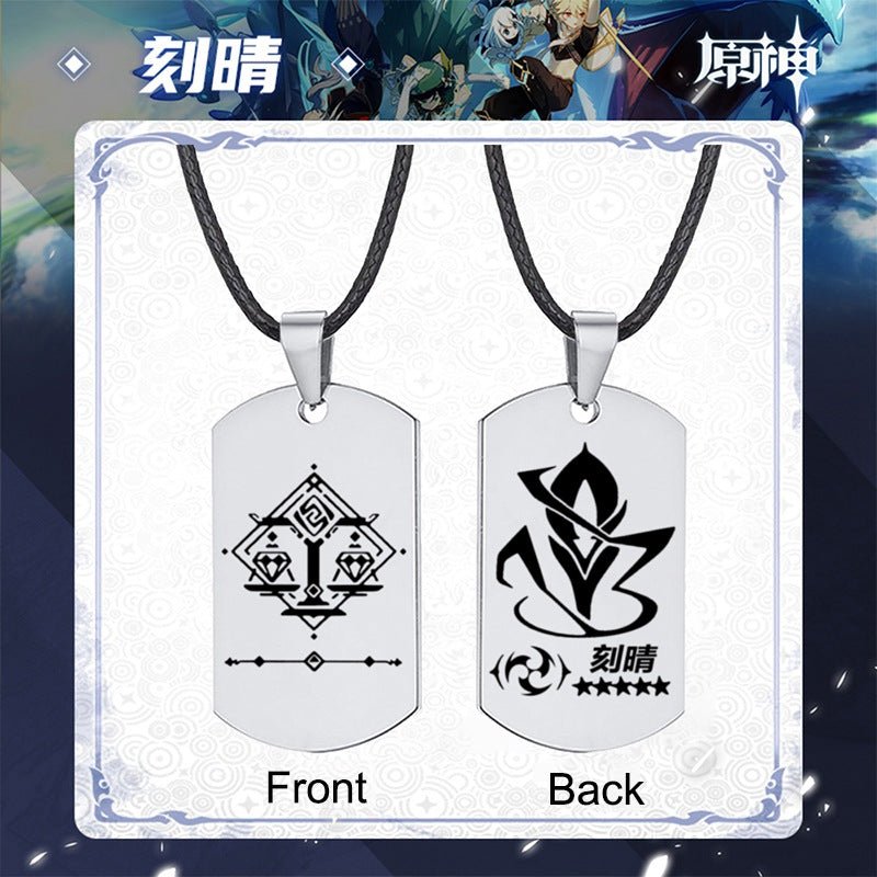 Genshin Impact Stainless Steel Necklace Engraved Double Sided Zhongli Xiao Venti Diluc Keqing Element Logo Pendant Dog Tags - Krosscanada