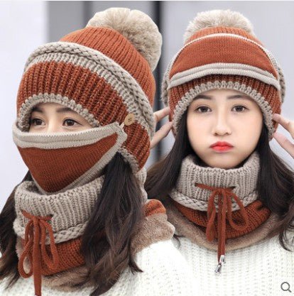 Hat Female Winter Wool Hat Outdoor Thick Warm Winter Hat Riding Windproof Hat Bib Mask Cap Head Cap - Krosscanada