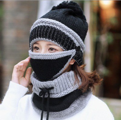Hat Female Winter Wool Hat Outdoor Thick Warm Winter Hat Riding Windproof Hat Bib Mask Cap Head Cap - Krosscanada