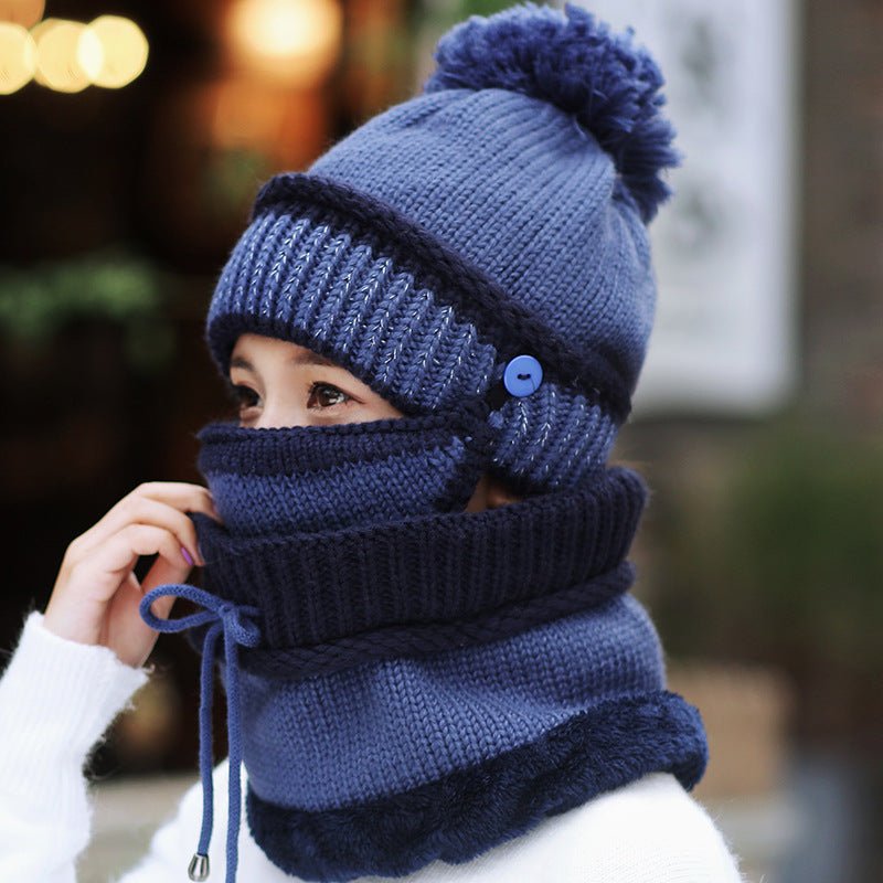 Hat Female Winter Wool Hat Outdoor Thick Warm Winter Hat Riding Windproof Hat Bib Mask Cap Head Cap - Krosscanada