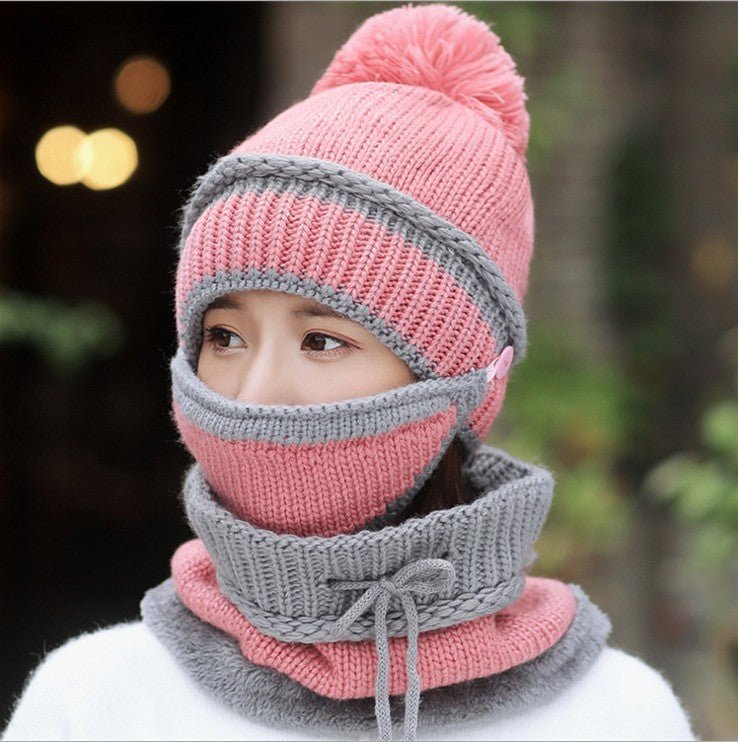Hat Female Winter Wool Hat Outdoor Thick Warm Winter Hat Riding Windproof Hat Bib Mask Cap Head Cap - Krosscanada